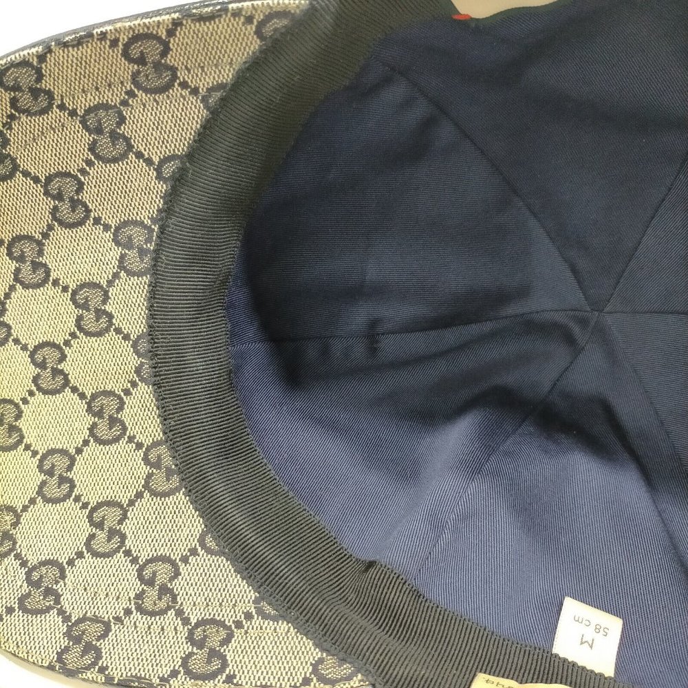 100% Authentic Gucci Cap GG Canvas Sherry Line Navy Blue Polyester - Picture 6 of 9